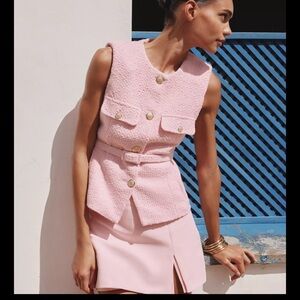 Zara pink structured textured belted vest MEDIUM
